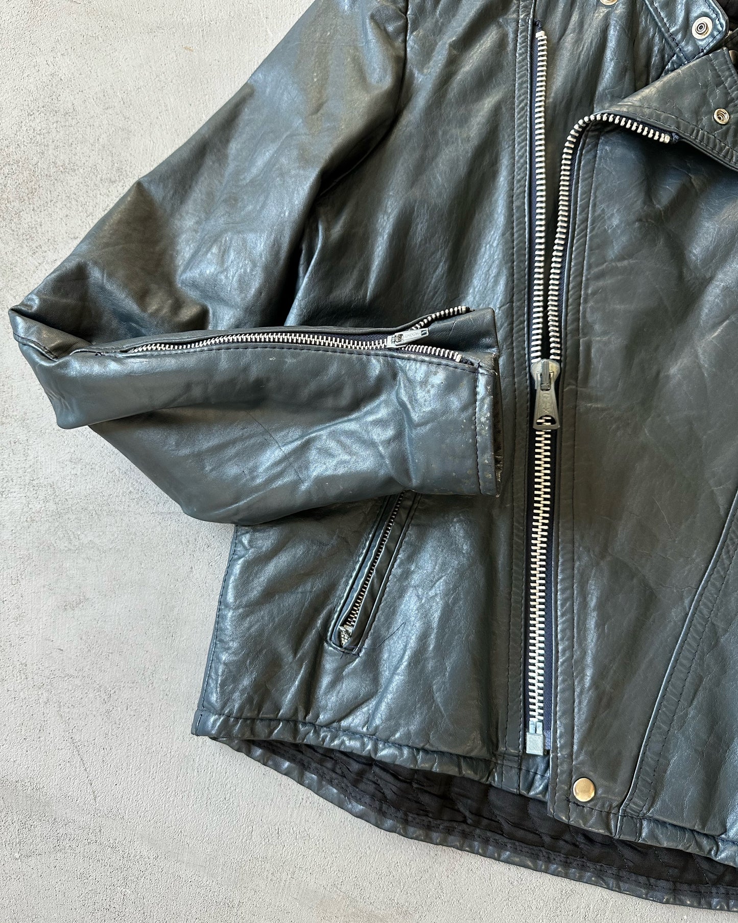 1980s - Dark Blue Perfecto Leather Jacket - M