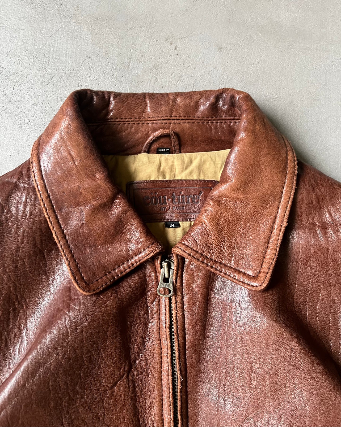 1990s - Distressed Brown Leather Jacket - M