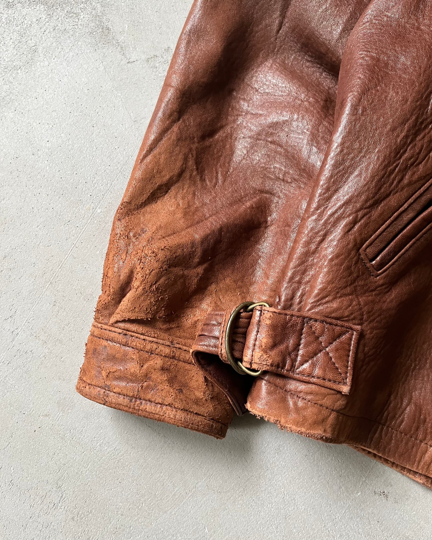 1990s - Distressed Brown Leather Jacket - M