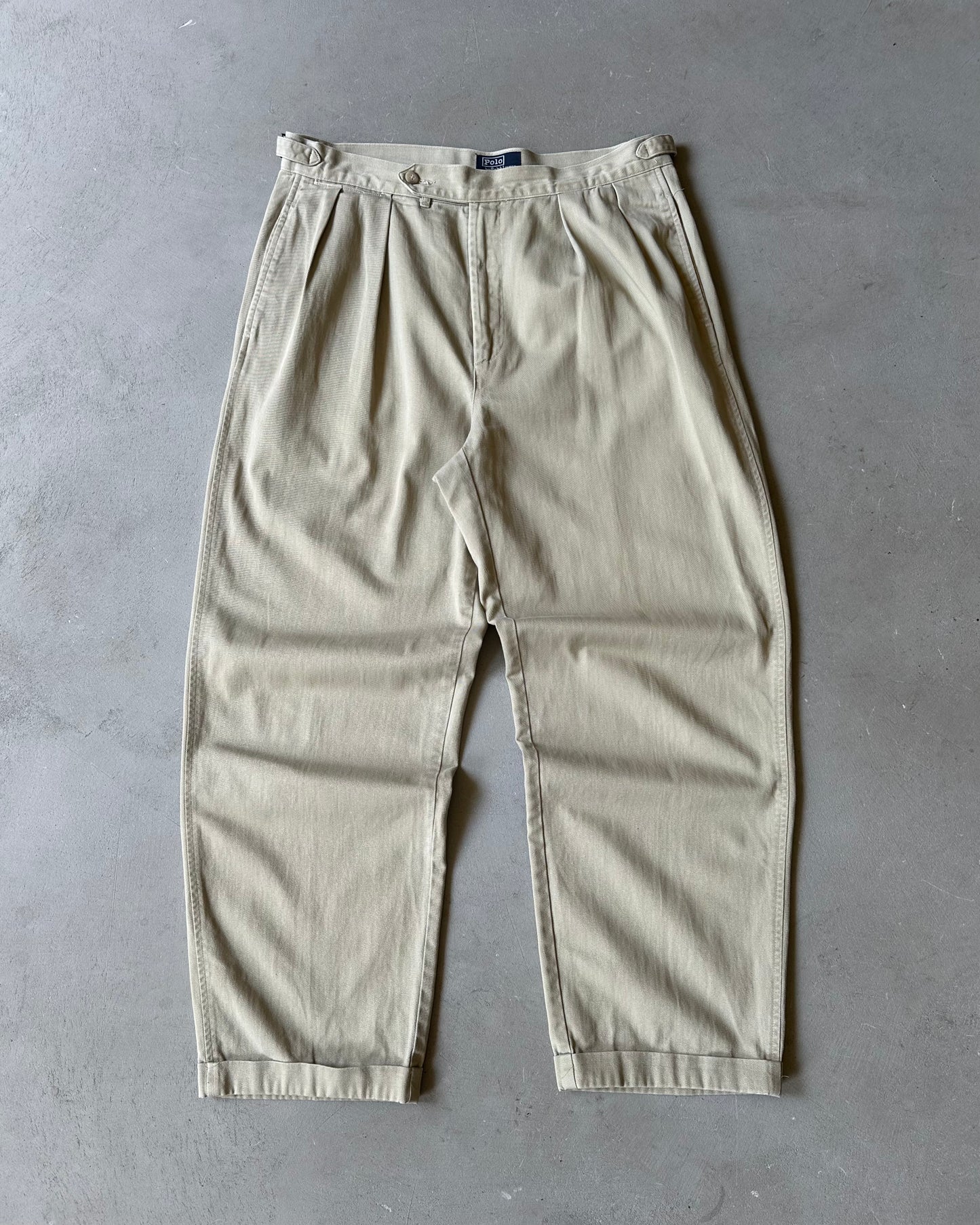 1990s - Beige Polo Pleated Chinos USA - 34x29