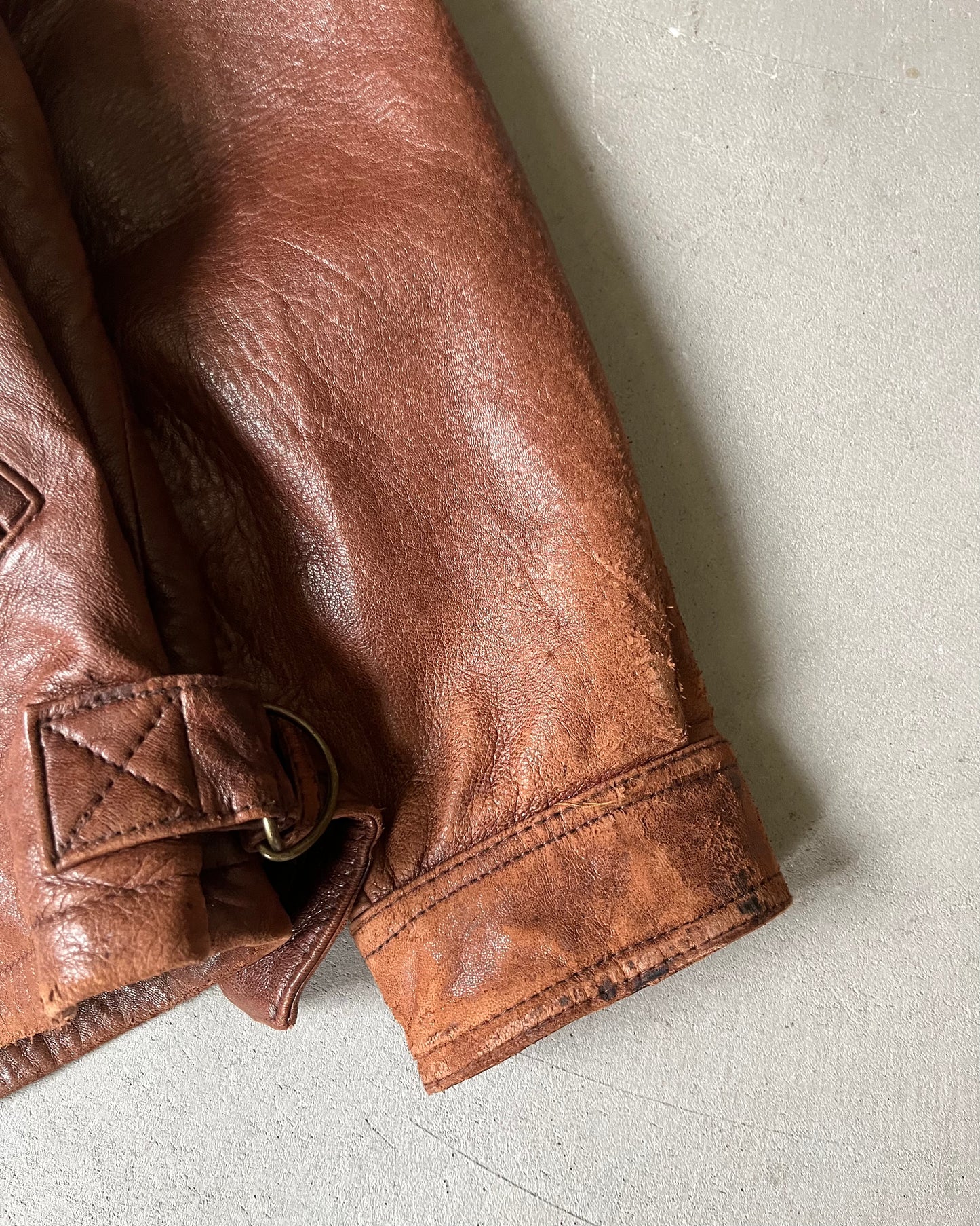 1990s - Distressed Brown Leather Jacket - M