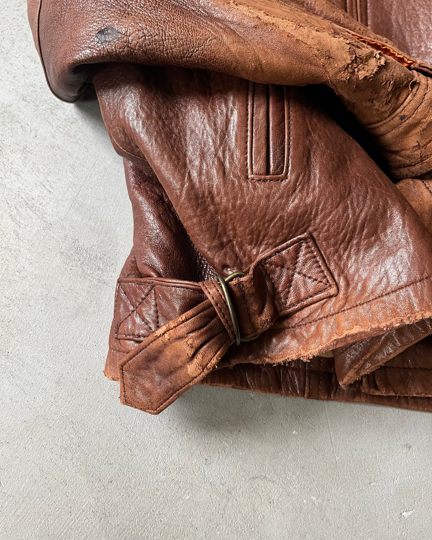 1990s - Distressed Brown Leather Jacket - M