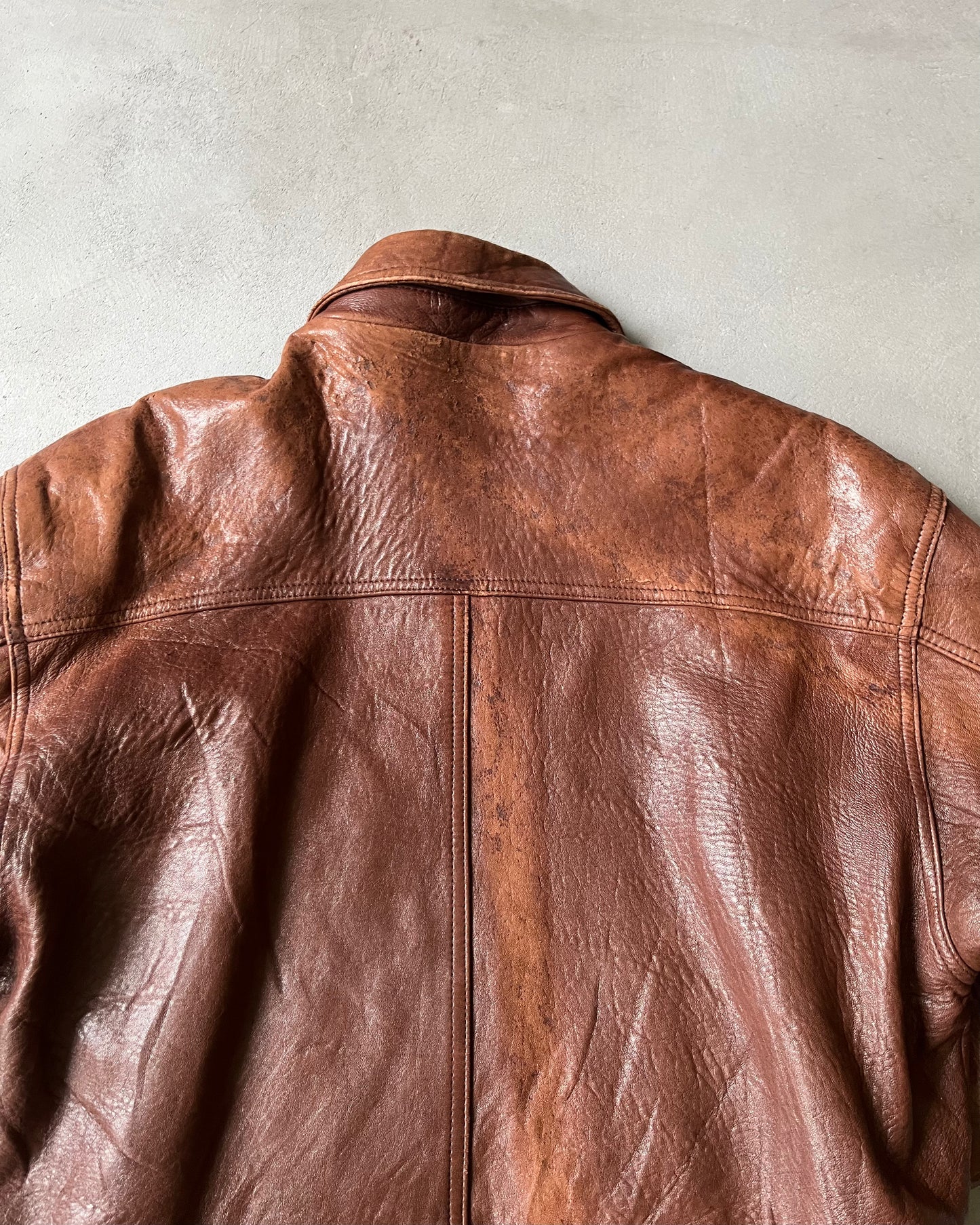 1990s - Distressed Brown Leather Jacket - M