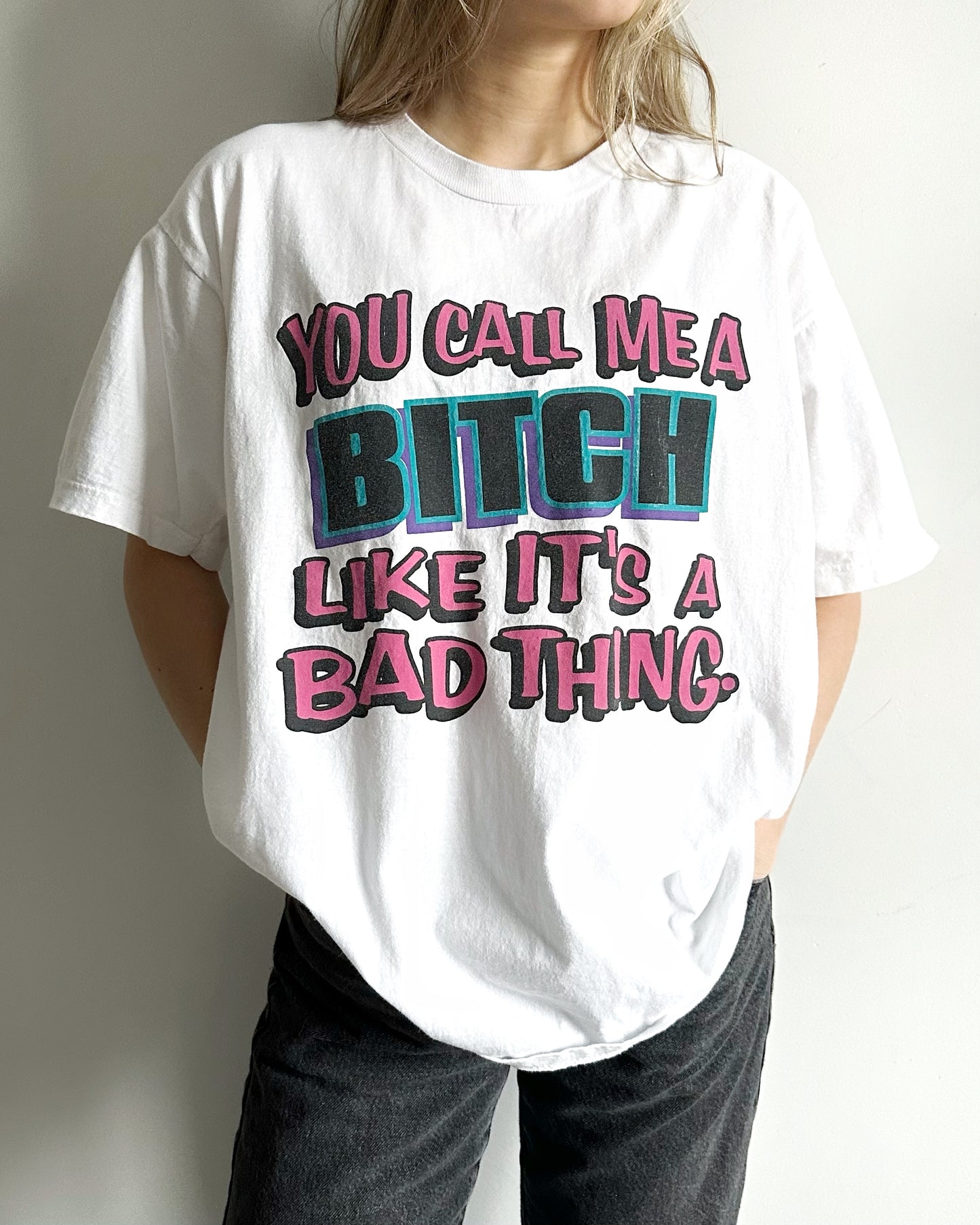 1990s - White "Bitch" T-Shirt - L