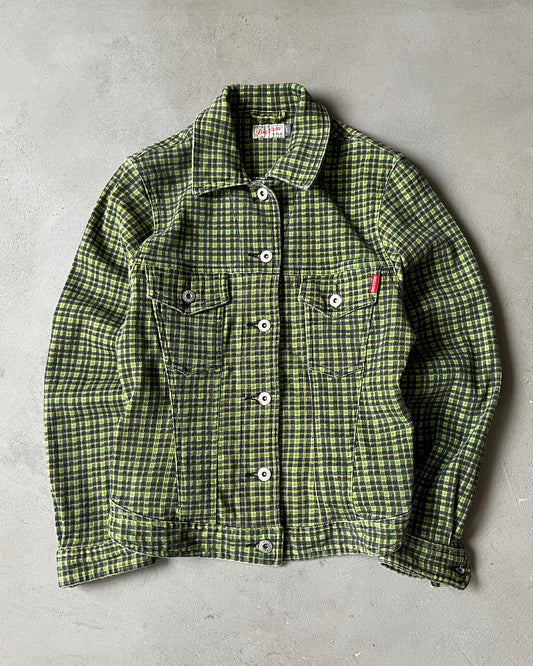 2000s - Green Plaid Cinched Women's Trucker Jacket - (W)S/M