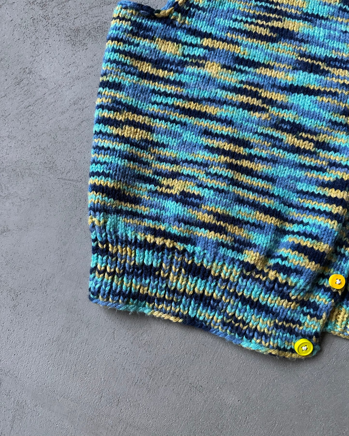 1980s - Blue/Yellow Handknit Women's Sweater Vest - (W)M