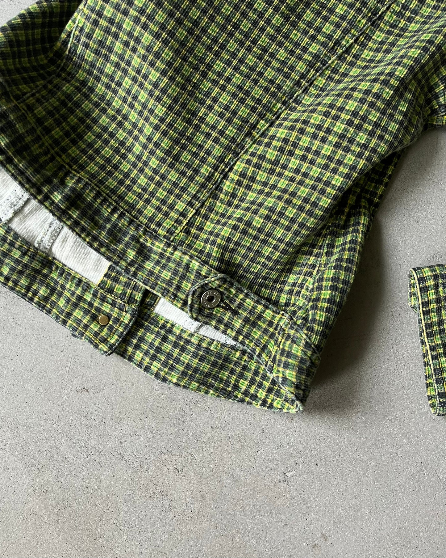 2000s - Green Plaid Cinched Women's Trucker Jacket - (W)S/M