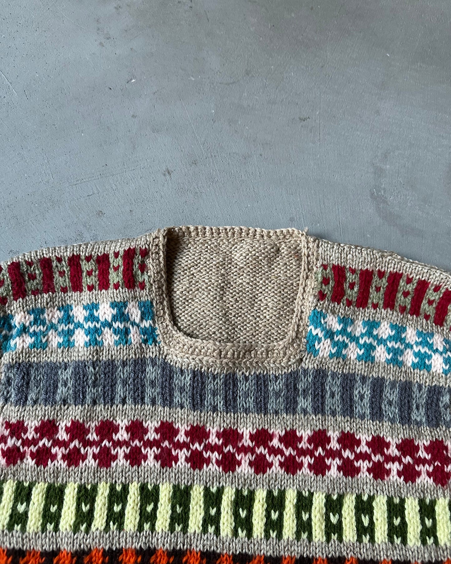 1970s - Tan Fair Isle Handknit Sweater Vest - S