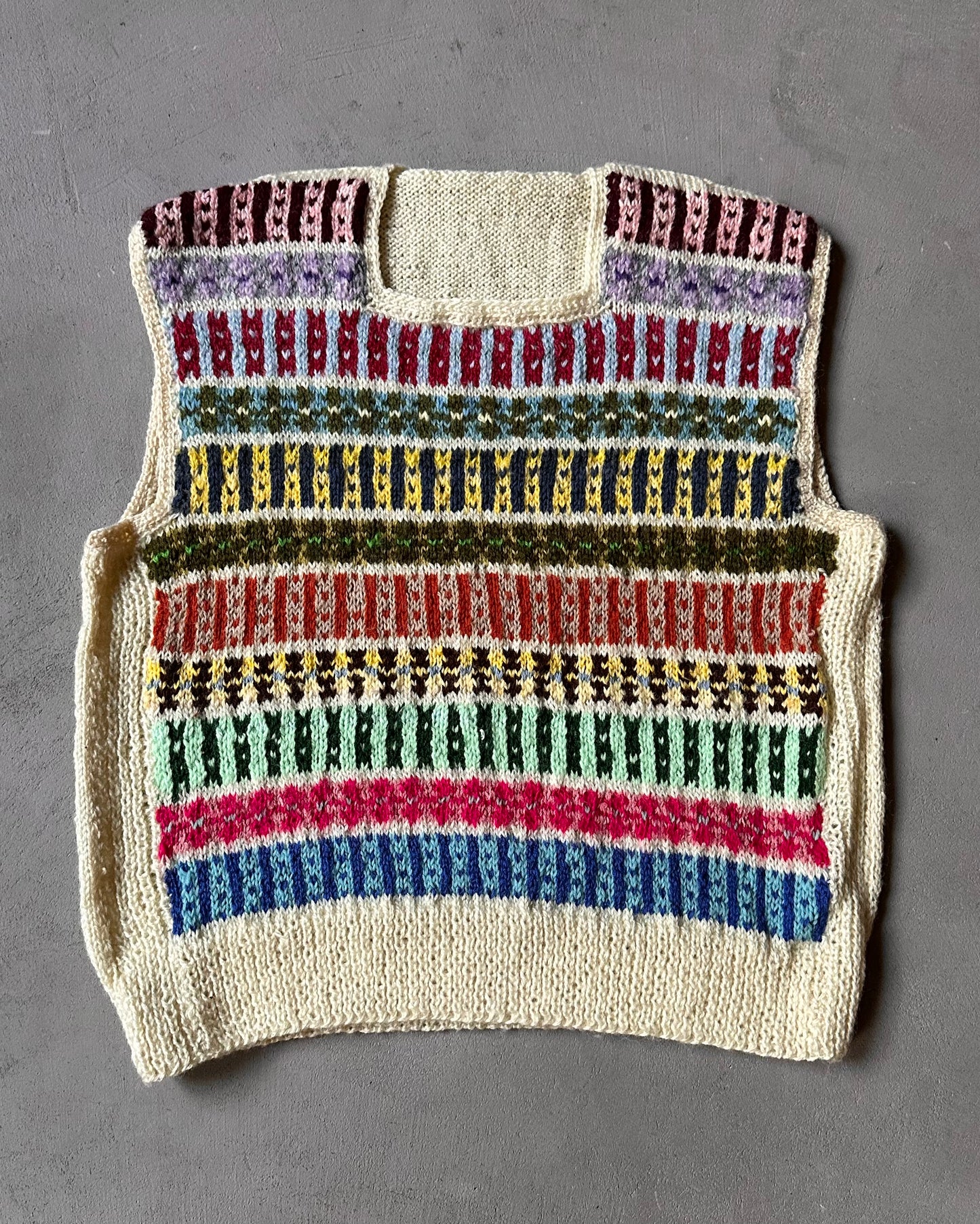 1970s - Cream Fair Isle Handknit Sweater Vest - XS