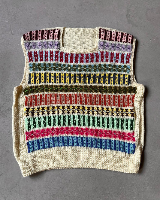 1970s - Cream Fair Isle Handknit Sweater Vest - XS
