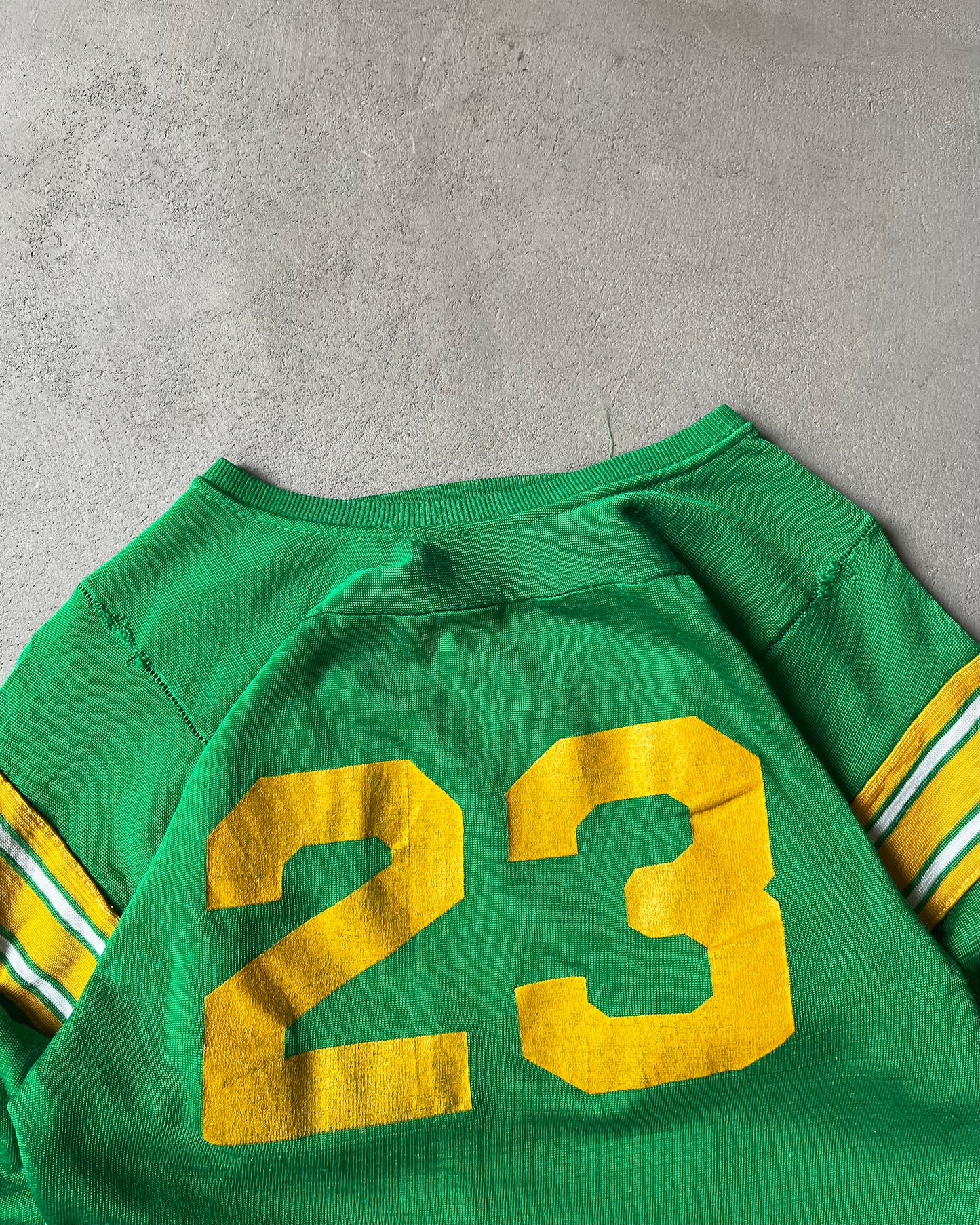 1970s -  Distressed Green/Yellow "23" Rayon Jersey - (W)S