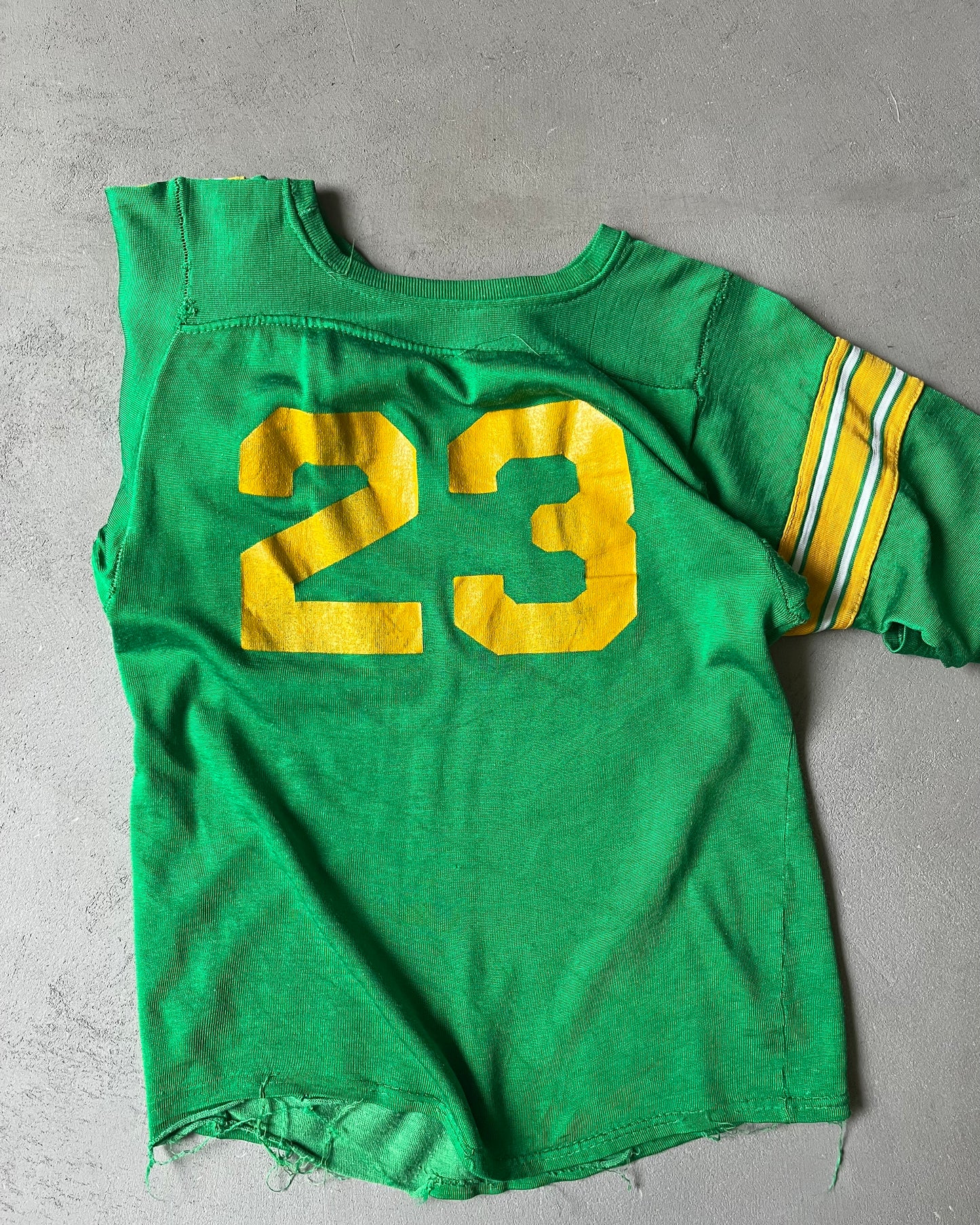 1970s -  Distressed Green/Yellow "23" Rayon Jersey - (W)S