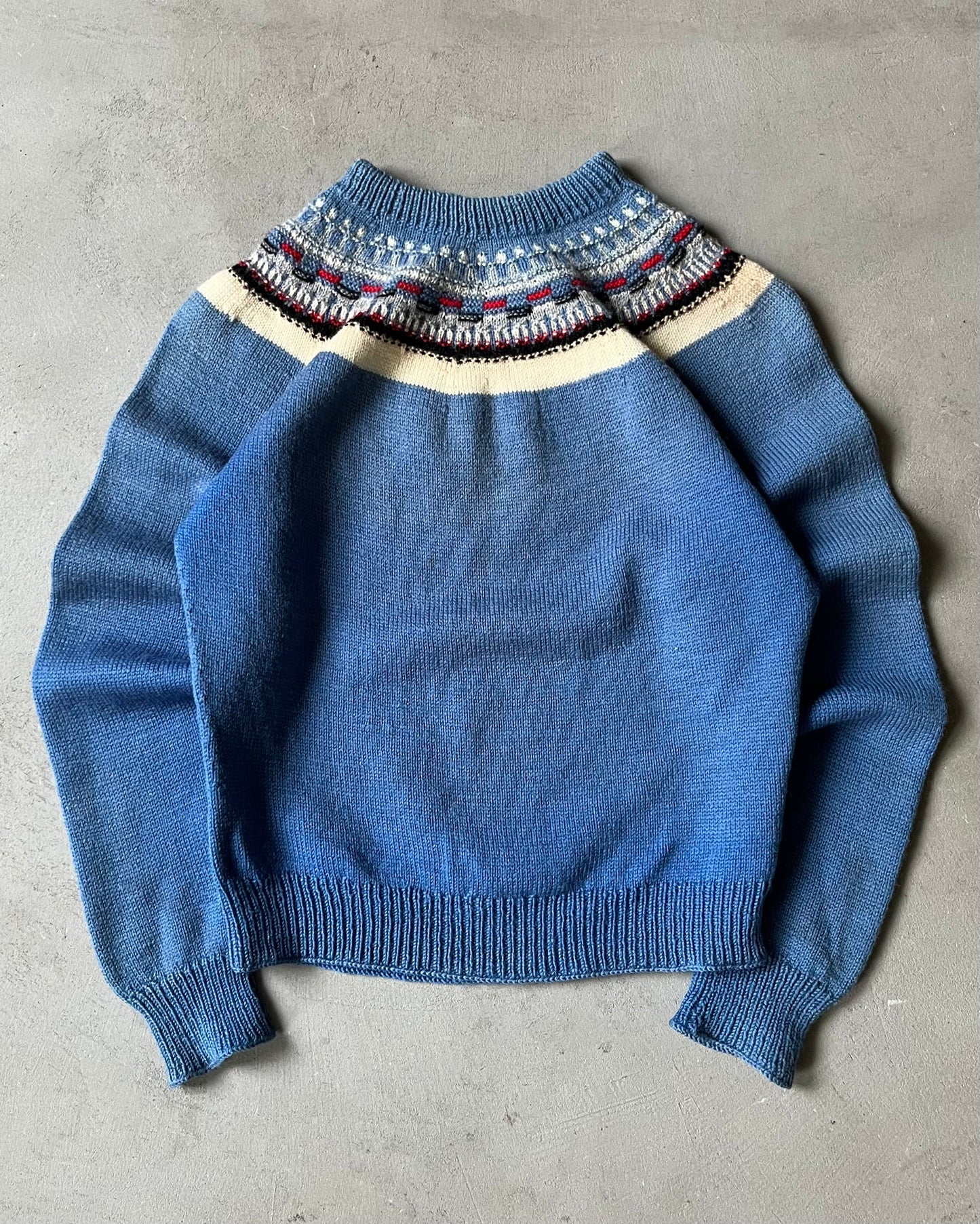 1970s - Faded Blue Nordic Sweater - XS