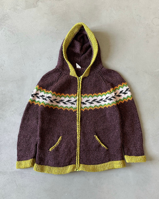 2000s - Plum/Green Wool Hooded Sweater - (W)S