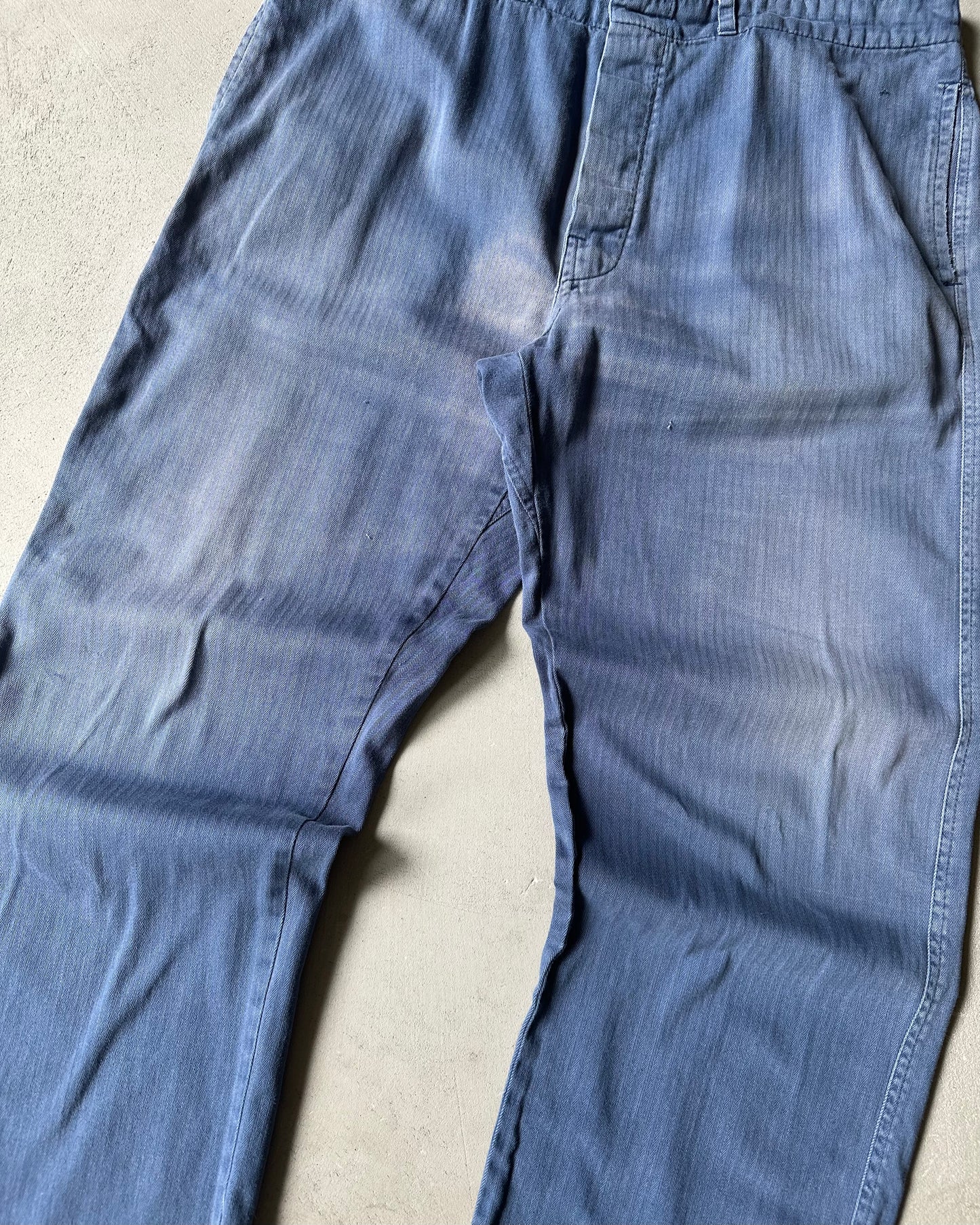 1970s - Faded Blue Buckle Back HBT Euro Pants - 36x29