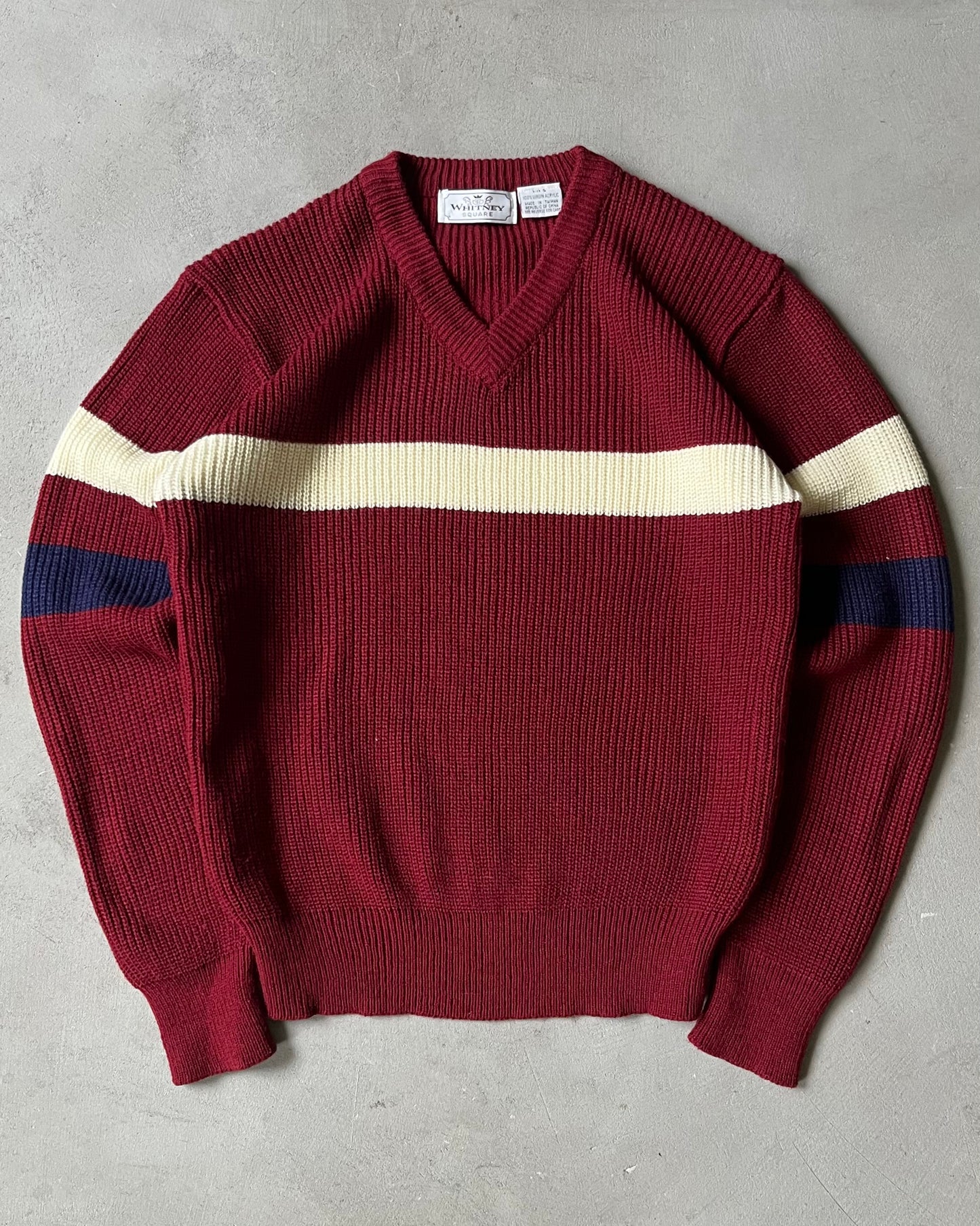 1990s - Burgundy/Cream Striped Sweater - S