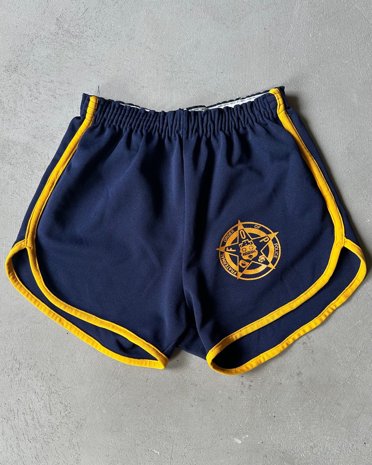 1970s - Navy/Yellow Police Track Shorts - S