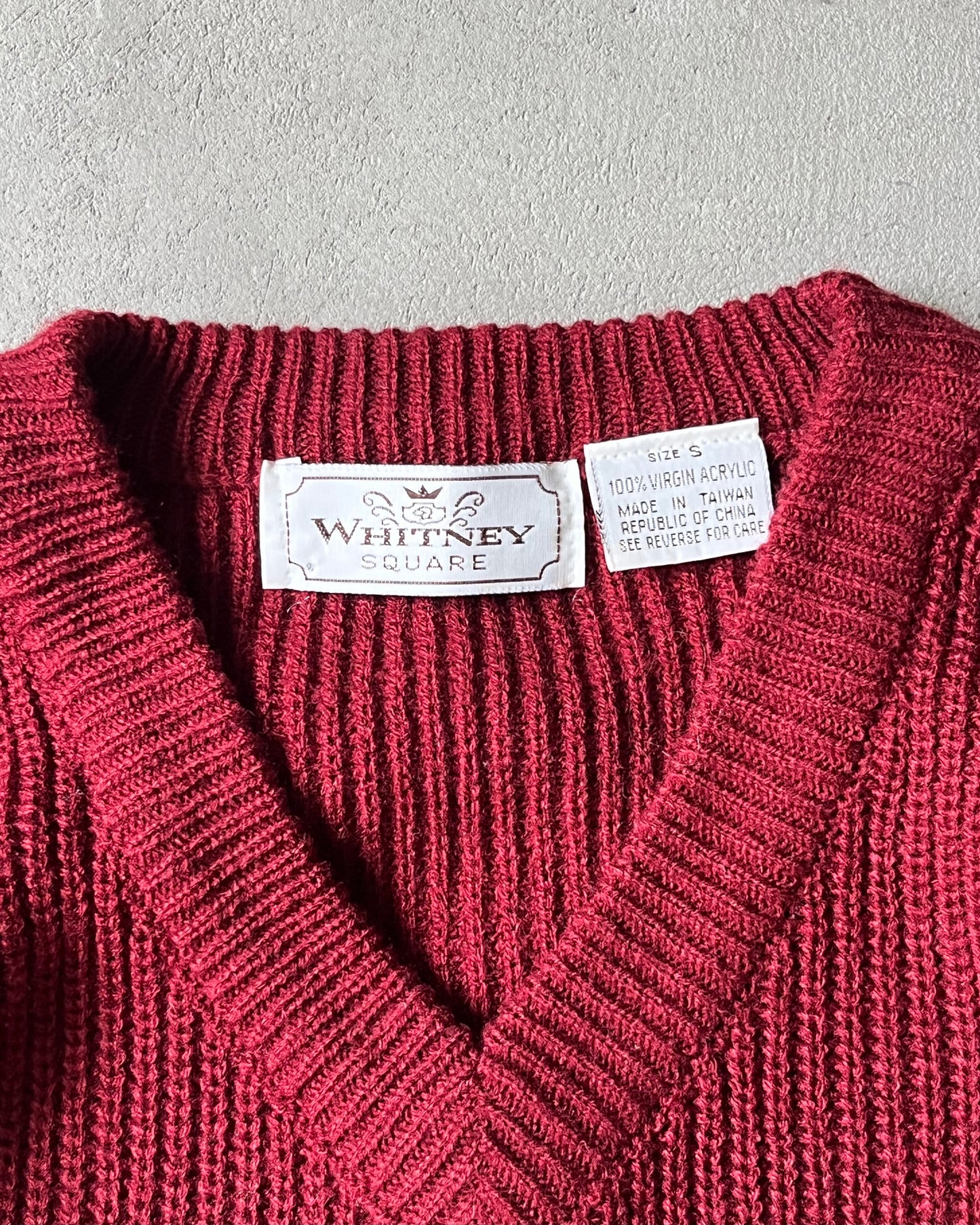 1990s - Burgundy/Cream Striped Sweater - S