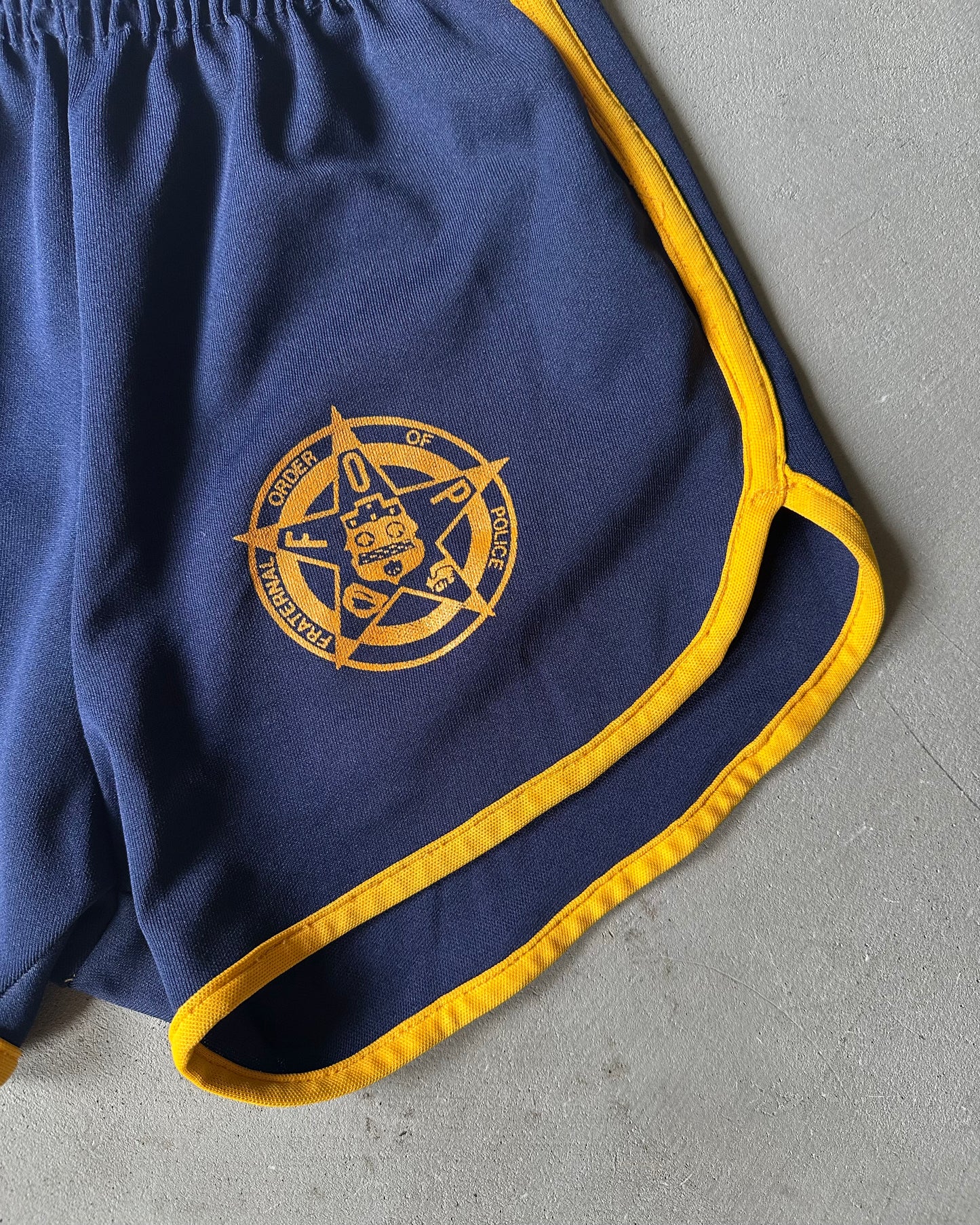 1970s - Navy/Yellow Police Track Shorts - S
