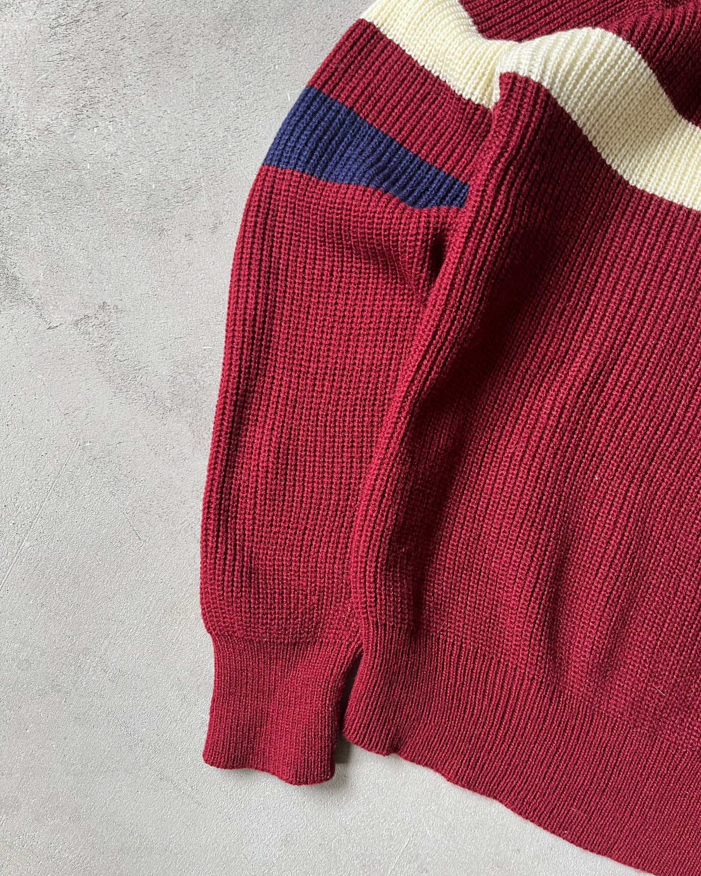 1990s - Burgundy/Cream Striped Sweater - S