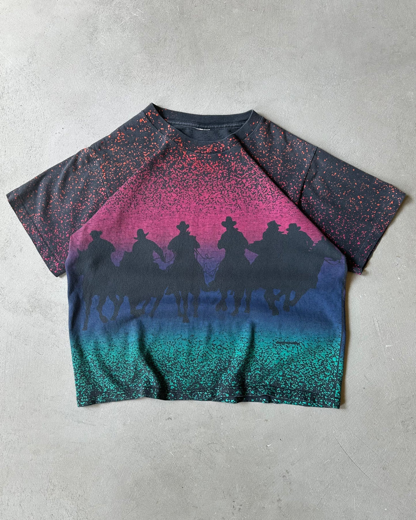 1990s - Faded Black Cowboys AOP Cropped T-Shirt - S