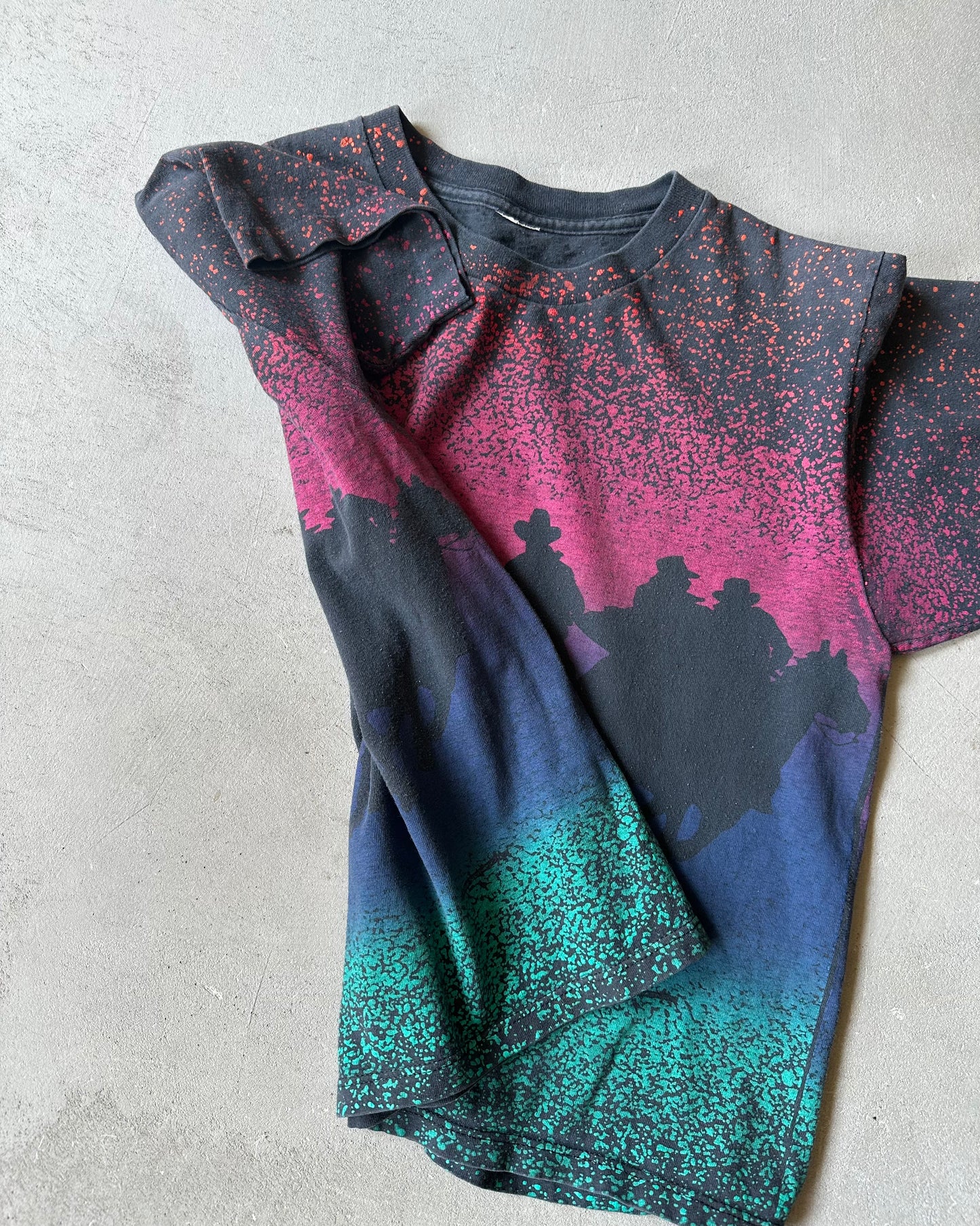 1990s - Faded Black Cowboys AOP Cropped T-Shirt - S