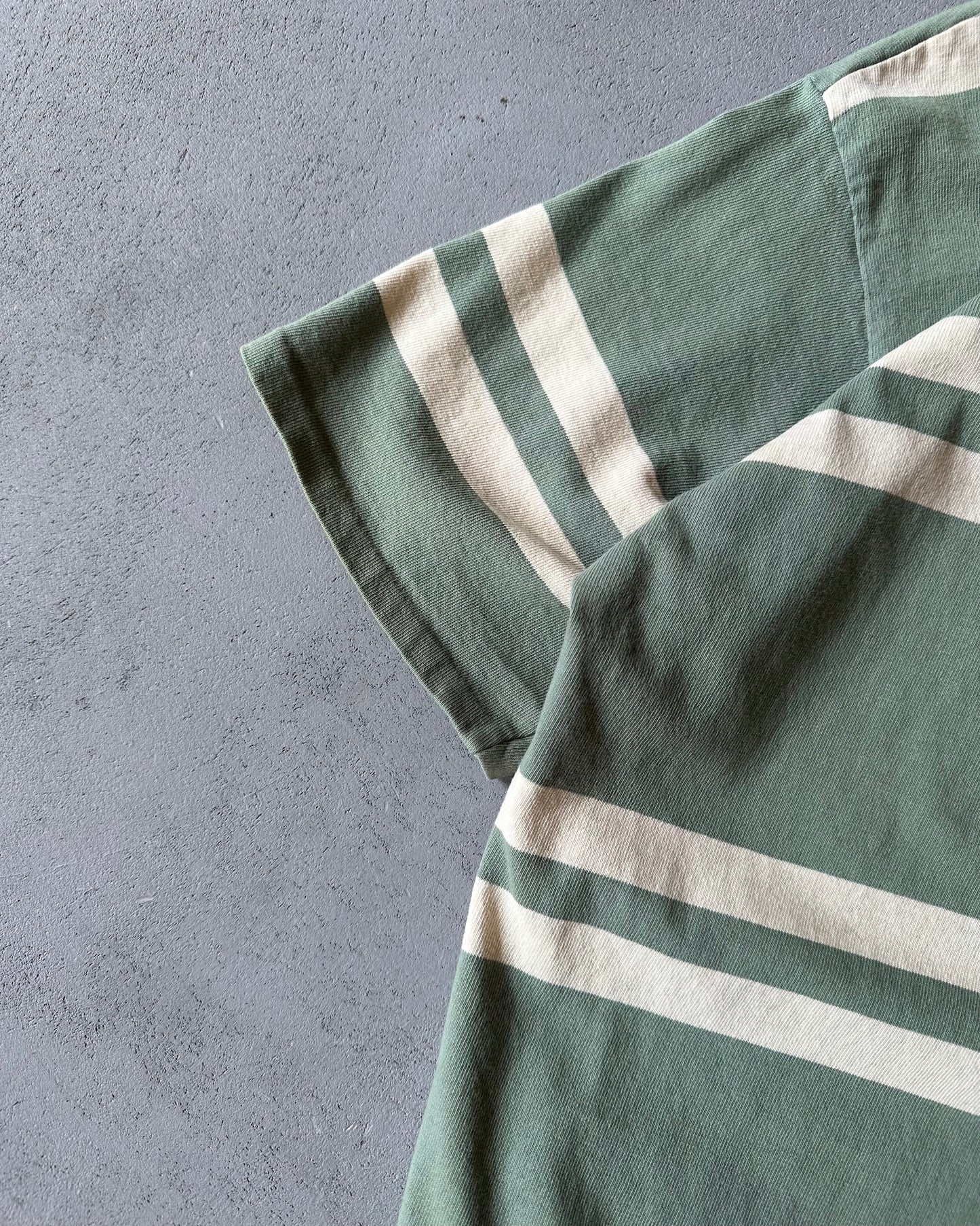 1970s - Distressed Green/Cream Striped T-Shirt - M