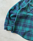 1990s - Green/Navy Plaid Wool Heavy Button Up - XL