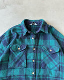1990s - Green/Navy Plaid Wool Heavy Button Up - XL