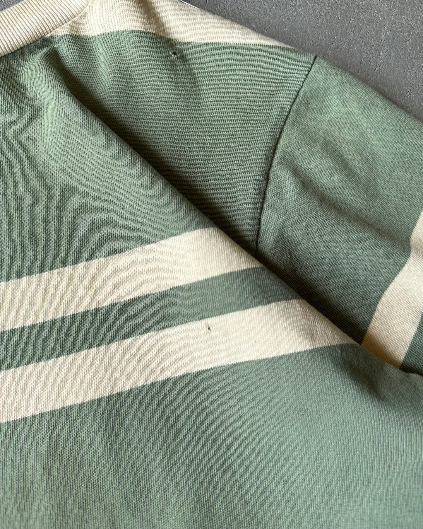 1970s - Distressed Green/Cream Striped T-Shirt - M