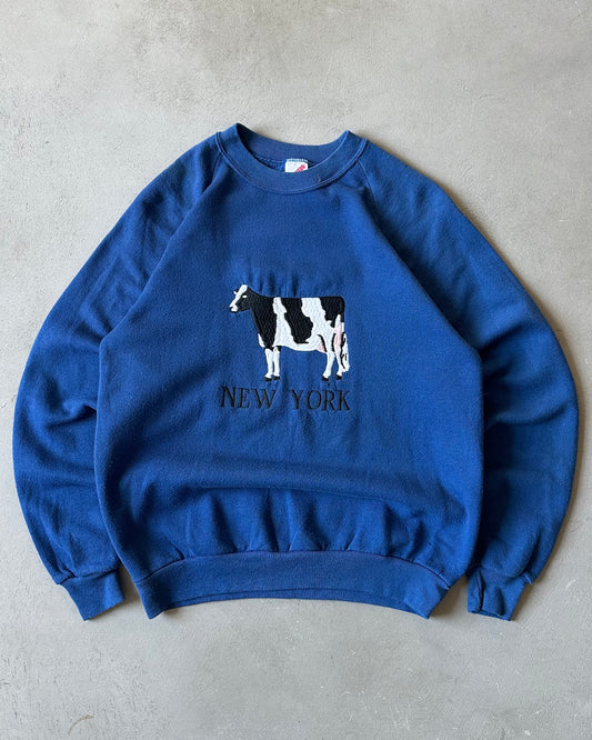 1990s - Blue "Cow NY" Crewneck - M