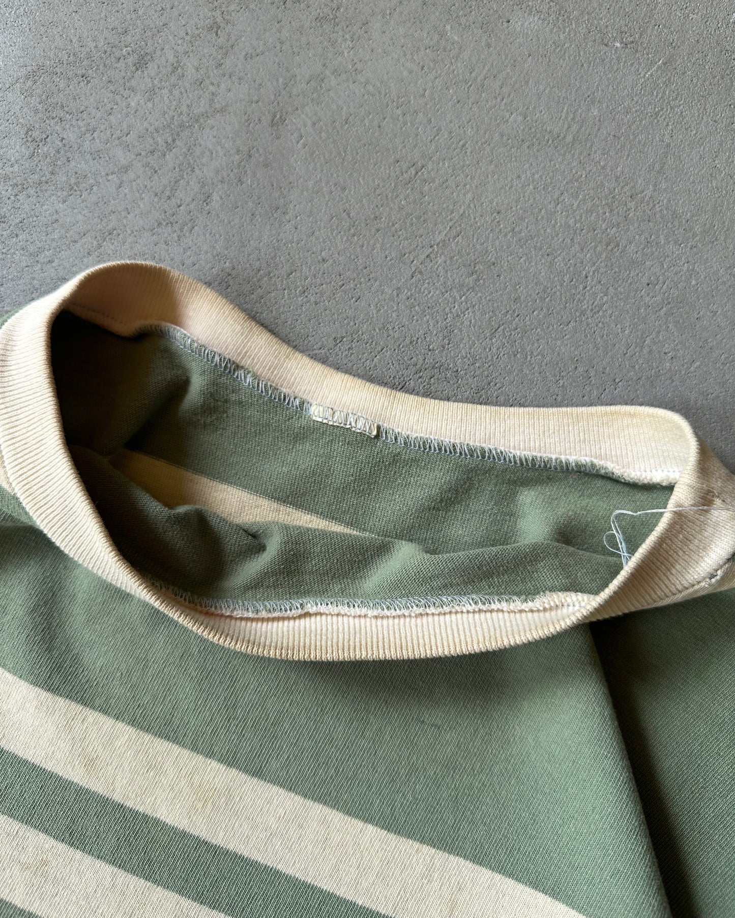 1970s - Distressed Green/Cream Striped T-Shirt - M