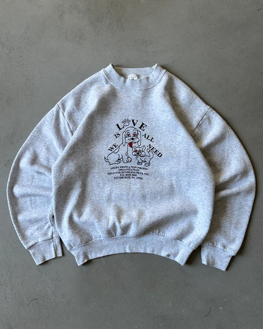 1990s - Ash Grey "Love Is All We Need" Crewneck - S/M