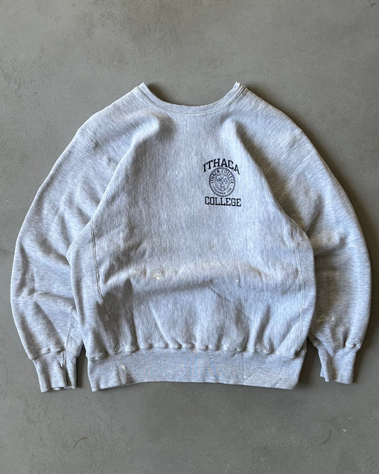 1990s - Distressed Grey Ithaca Crewneck - L