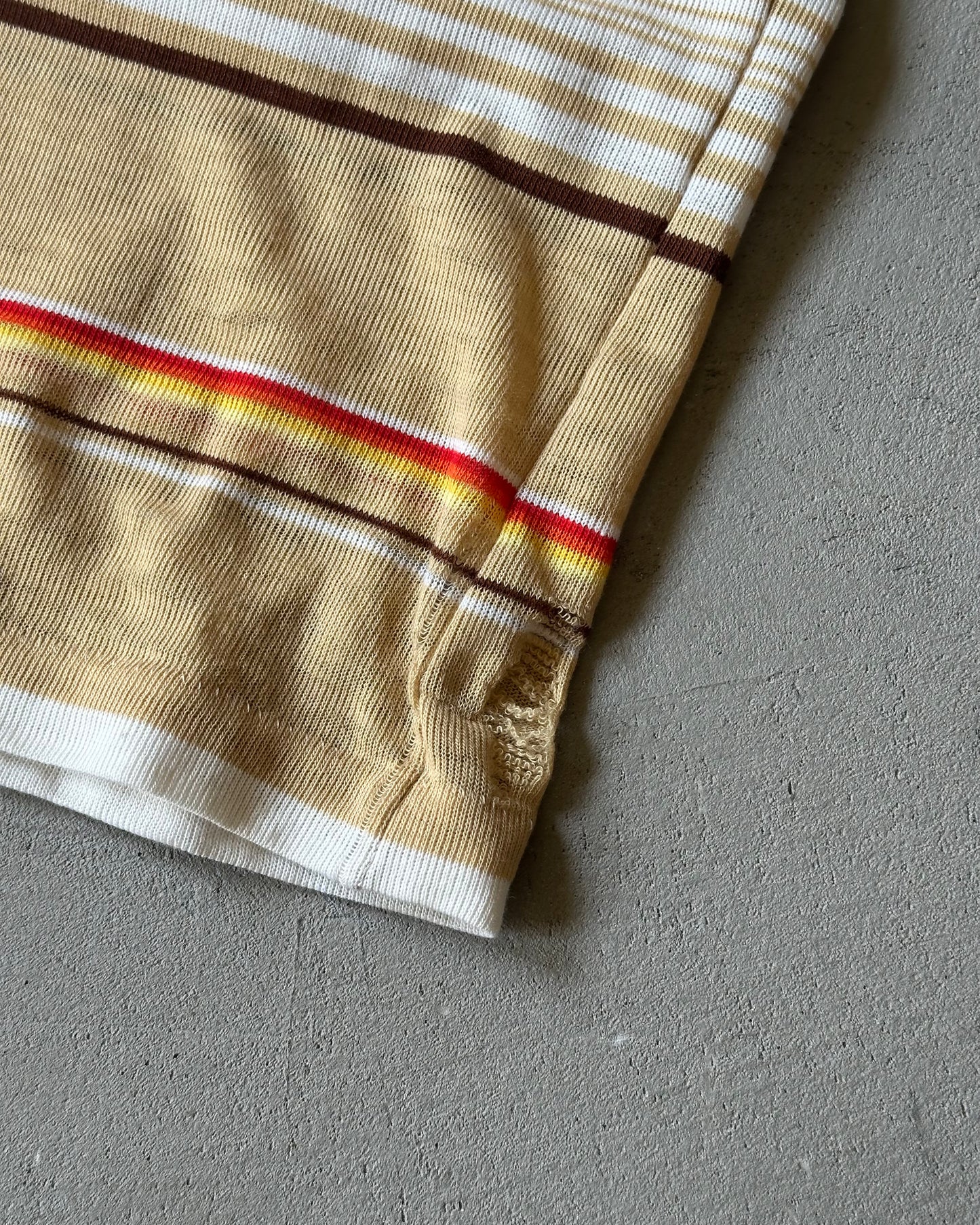 1970s - Distressed Beige/Yellow Women's Striped T-Shirt - (W)XS