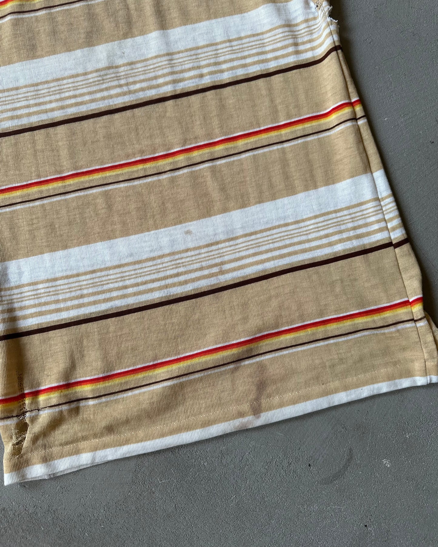 1970s - Distressed Beige/Yellow Women's Striped T-Shirt - (W)XS