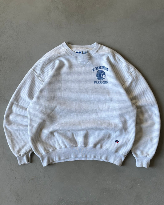 1990s - Distressed Ash Grey Warriors Striped Russell Crewneck - L