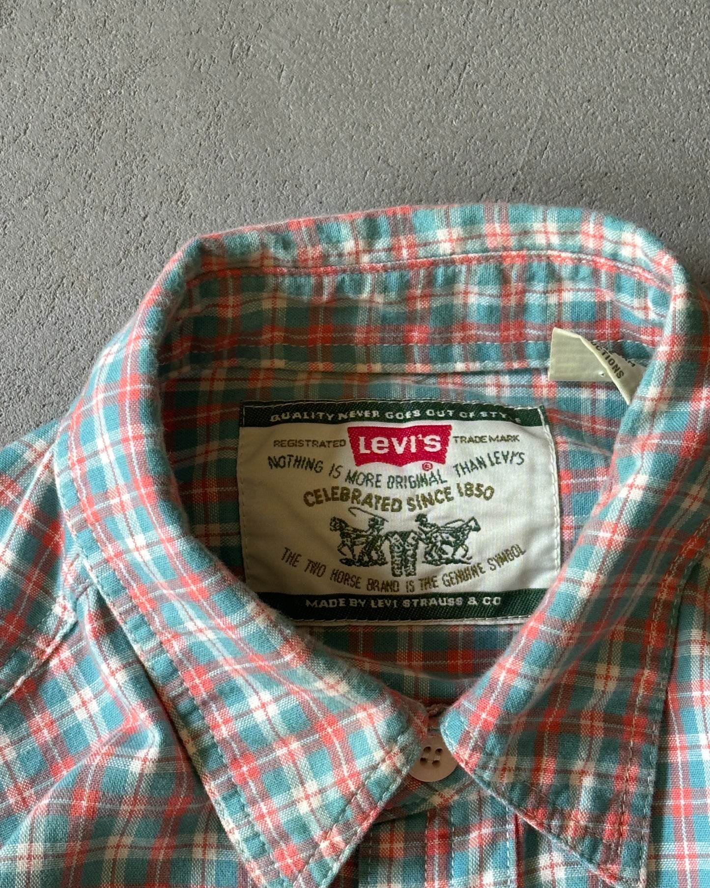 1990s - Blue/Coral Levi's Plaid Shirt - M