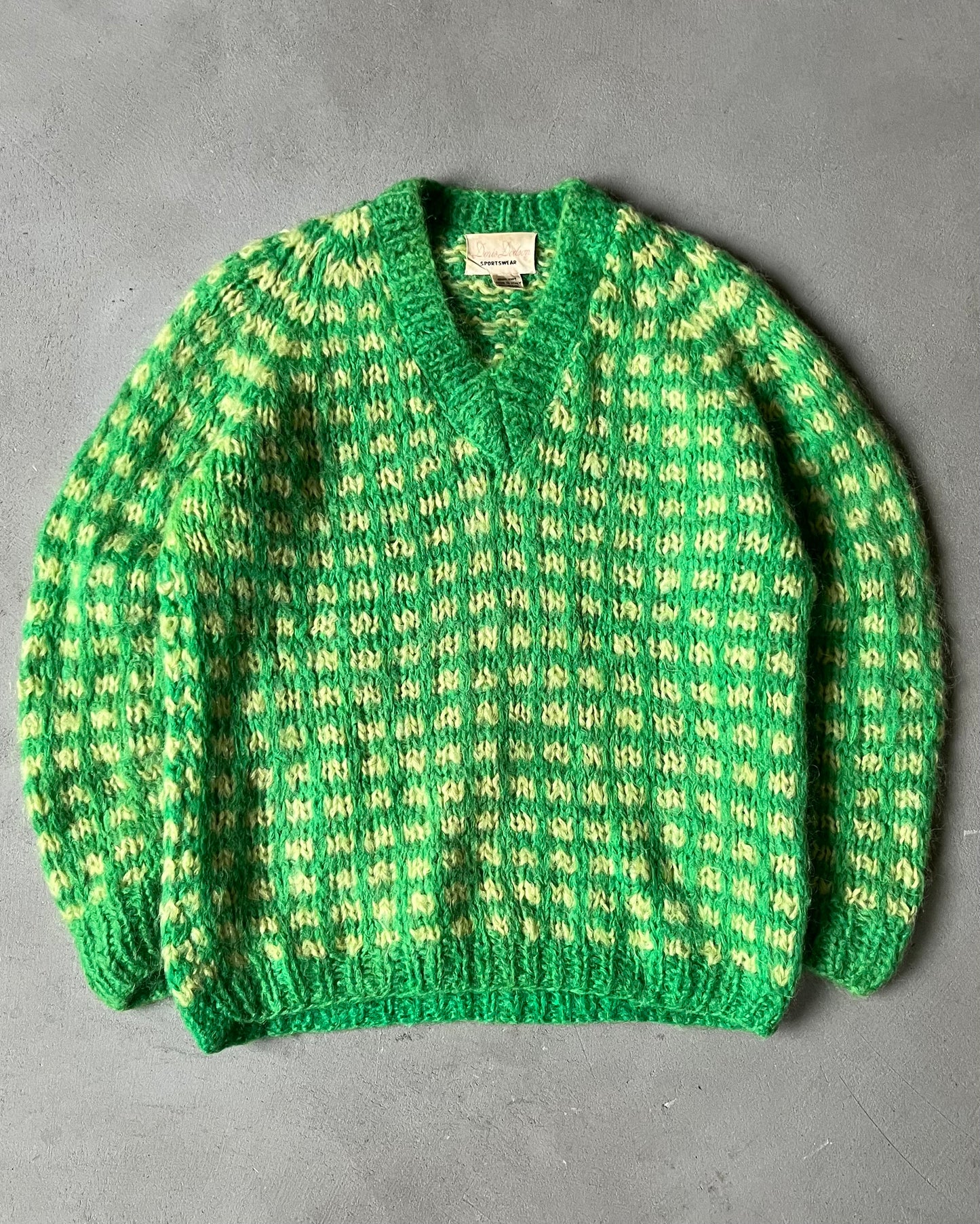 1970s - Green Cage Wool Sweater - (W)XS