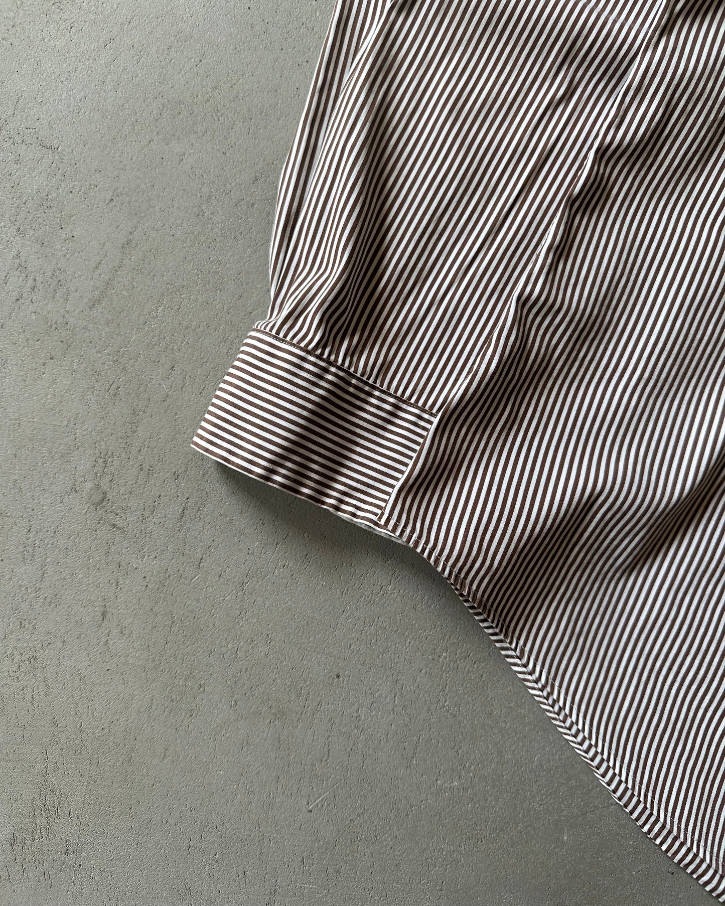 2000s - White/Brown Ralph Lauren Striped Shirt - XL
