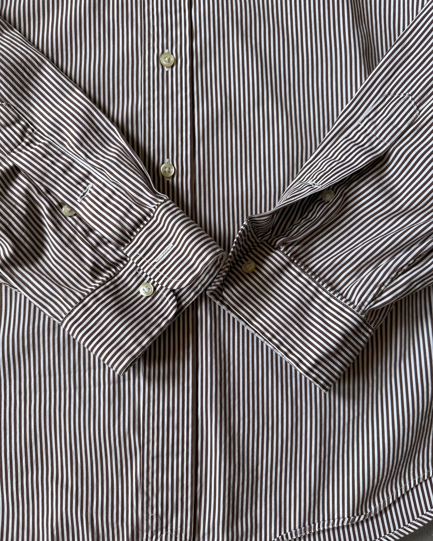 2000s - White/Brown Ralph Lauren Striped Shirt - XL