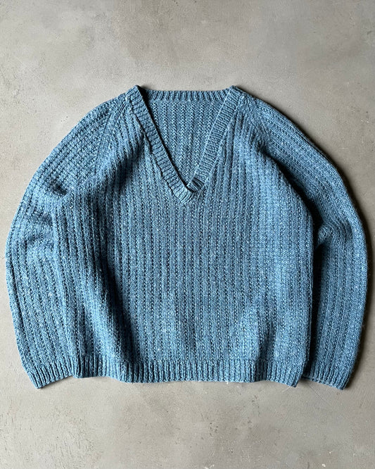 1980s - Blue V Handknit Sweater - L