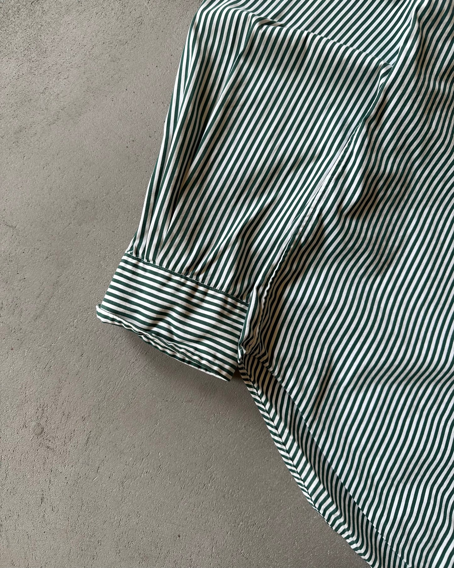 1990s - White/Green Ralph Lauren Striped Shirt - L