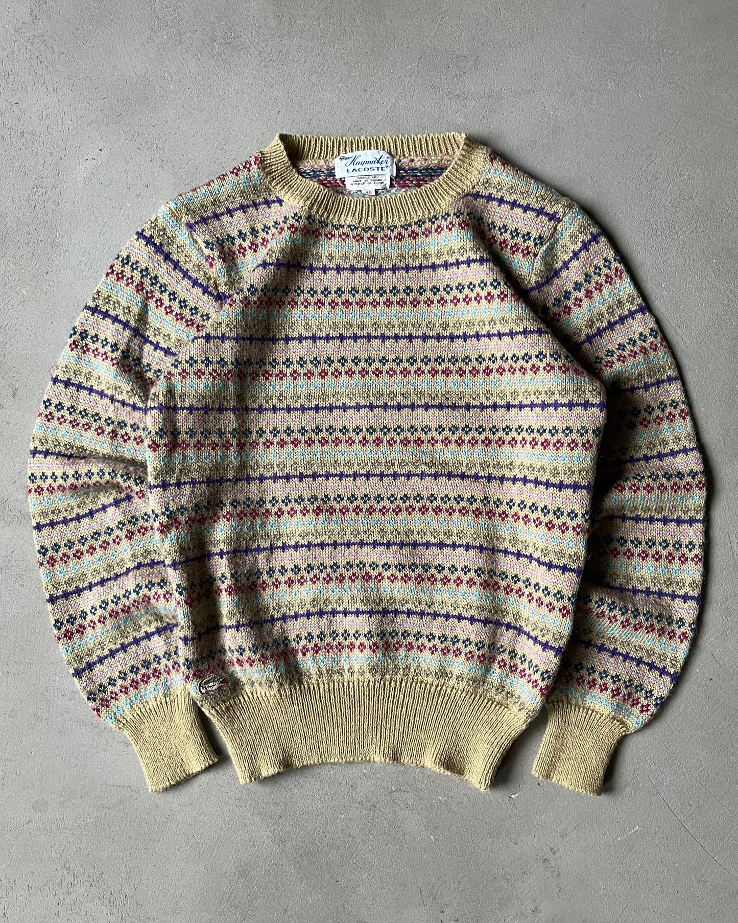 1980s - Beige Lacoste Fair Isle Sweater - XS