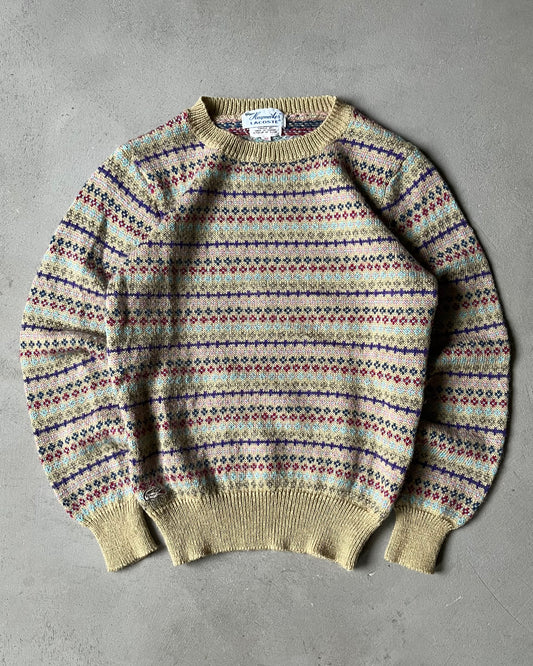 1980s - Beige Lacoste Fair Isle Sweater - XS