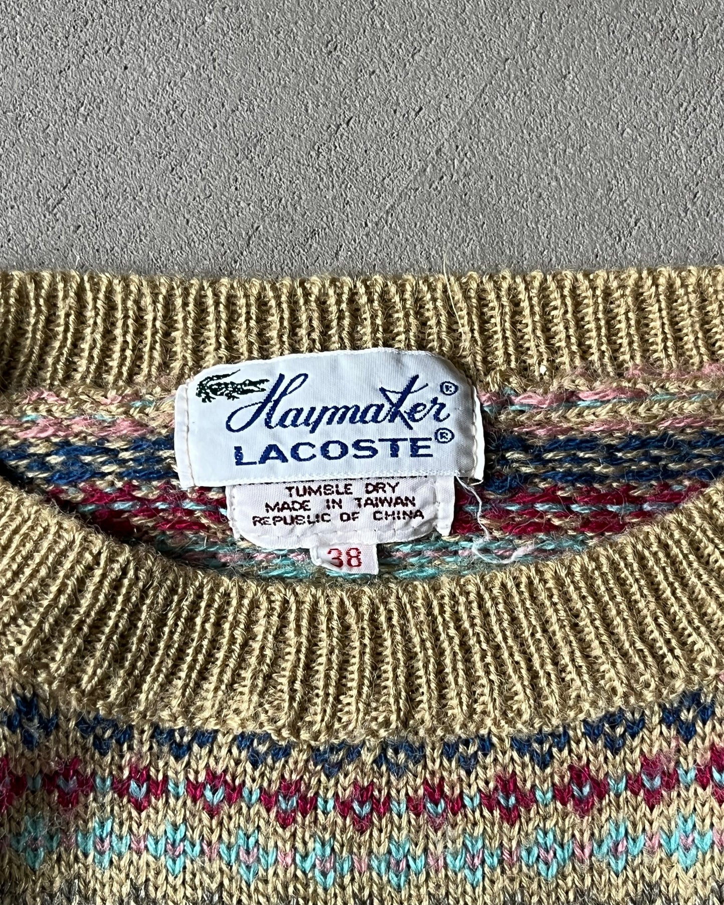 1980s - Beige Lacoste Fair Isle Sweater - XS