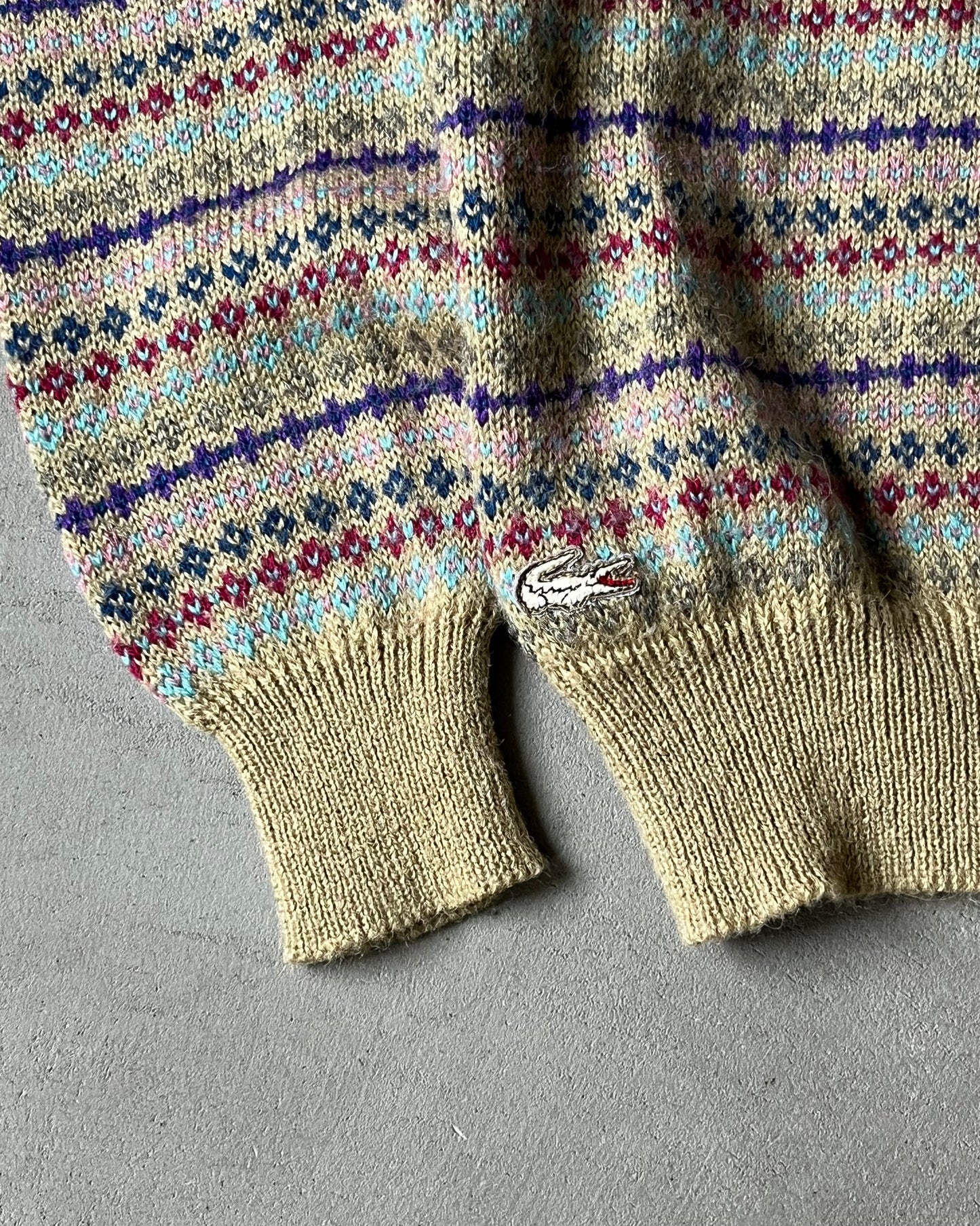 1980s - Beige Lacoste Fair Isle Sweater - XS