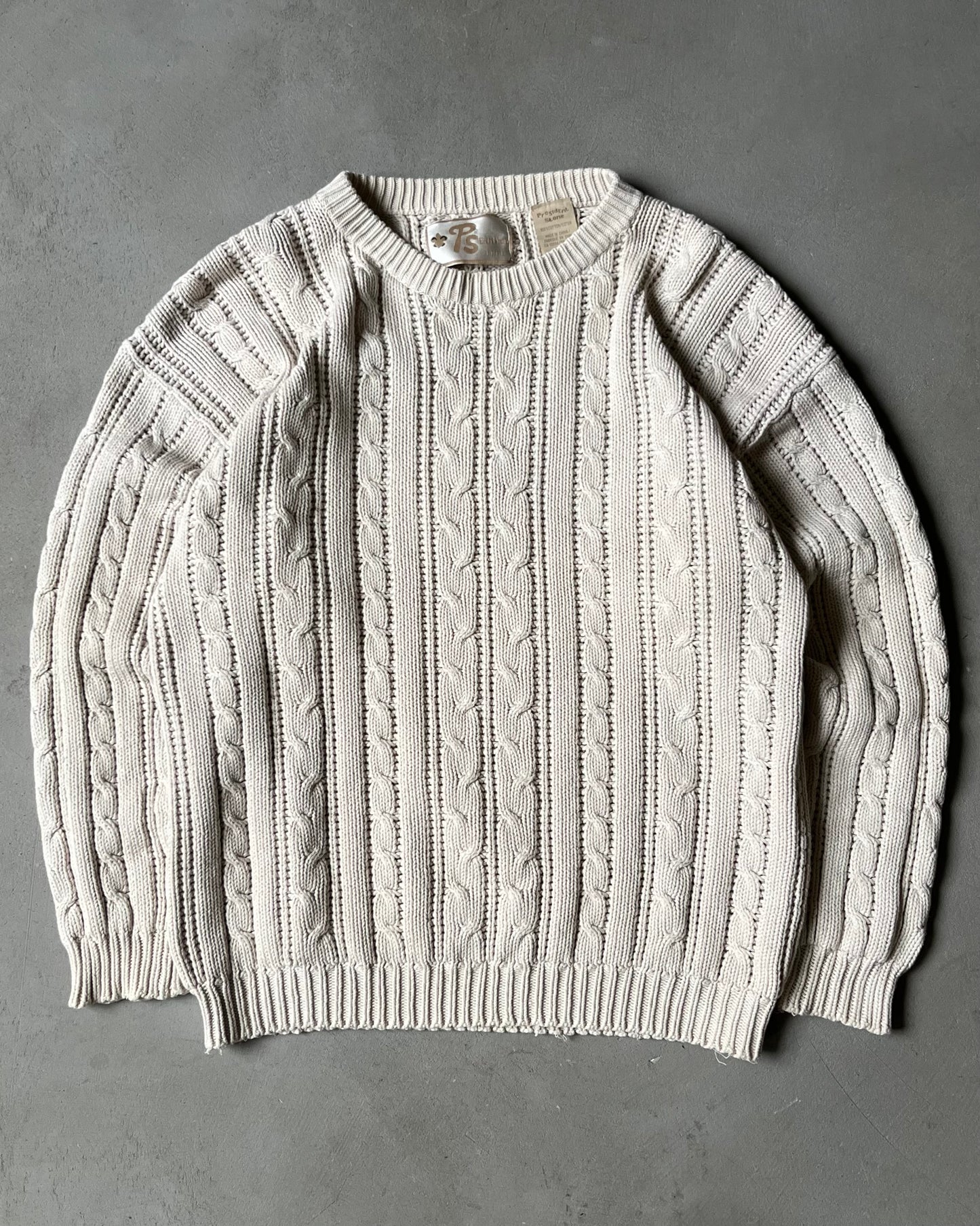 1990s - Cream Cableknit Sweater - M