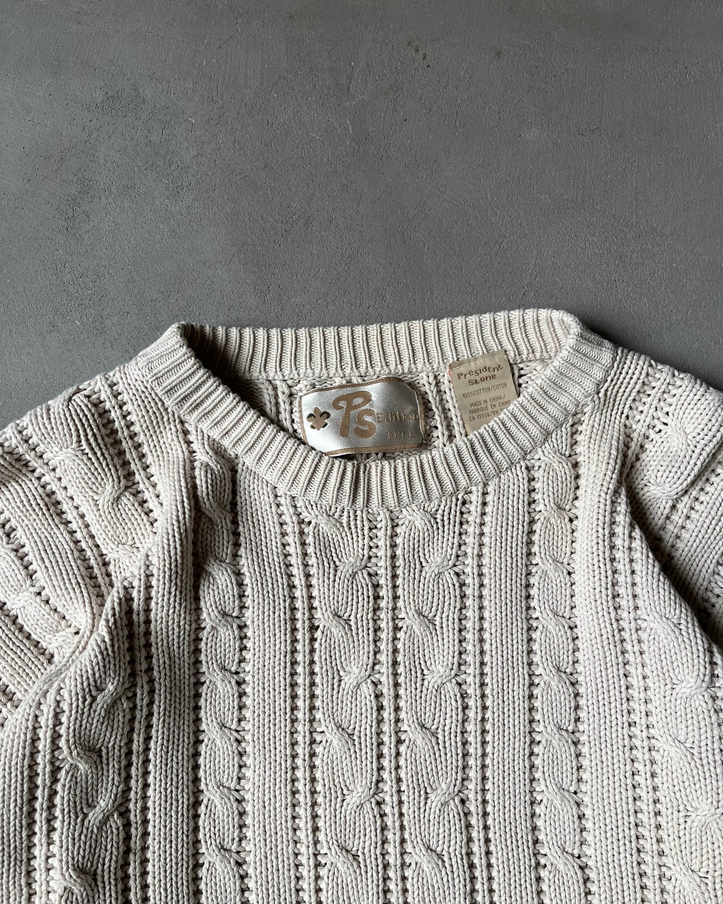1990s - Cream Cableknit Sweater - M