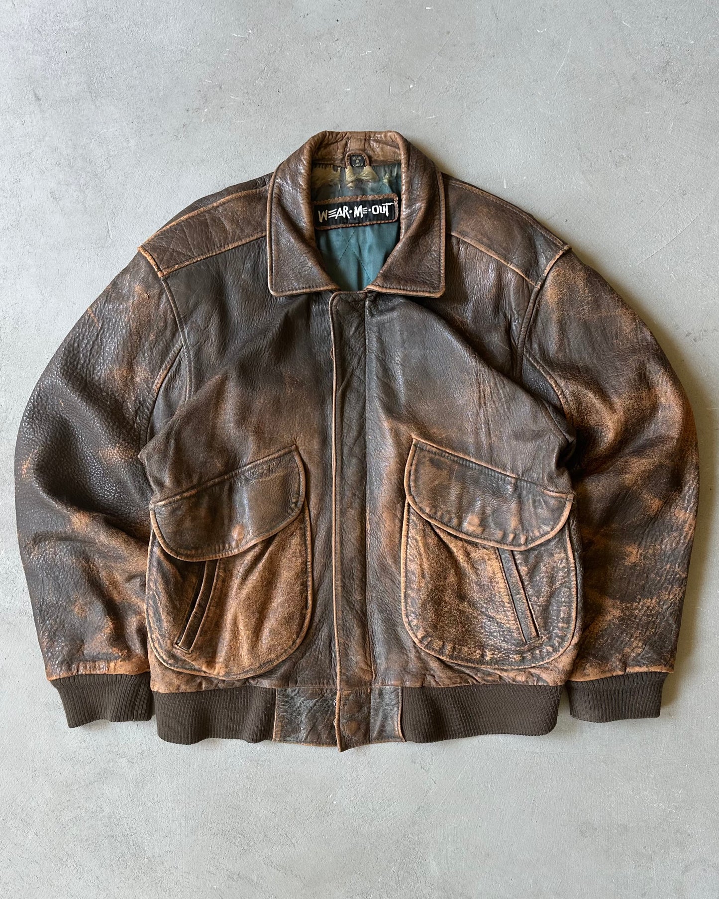 1990s - Faded Brown Aviator Leather Jacket - M